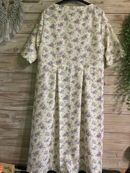 ハンドメイド★花柄コットン切り替えタックワンピース