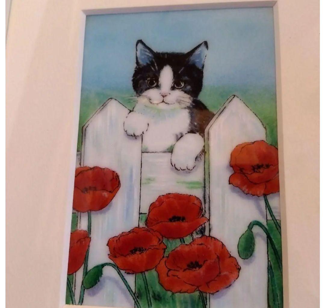 猫　ハチワレ　白黒　イラスト　絵画　七宝焼　七宝アート　七宝絵画　最終値下げ