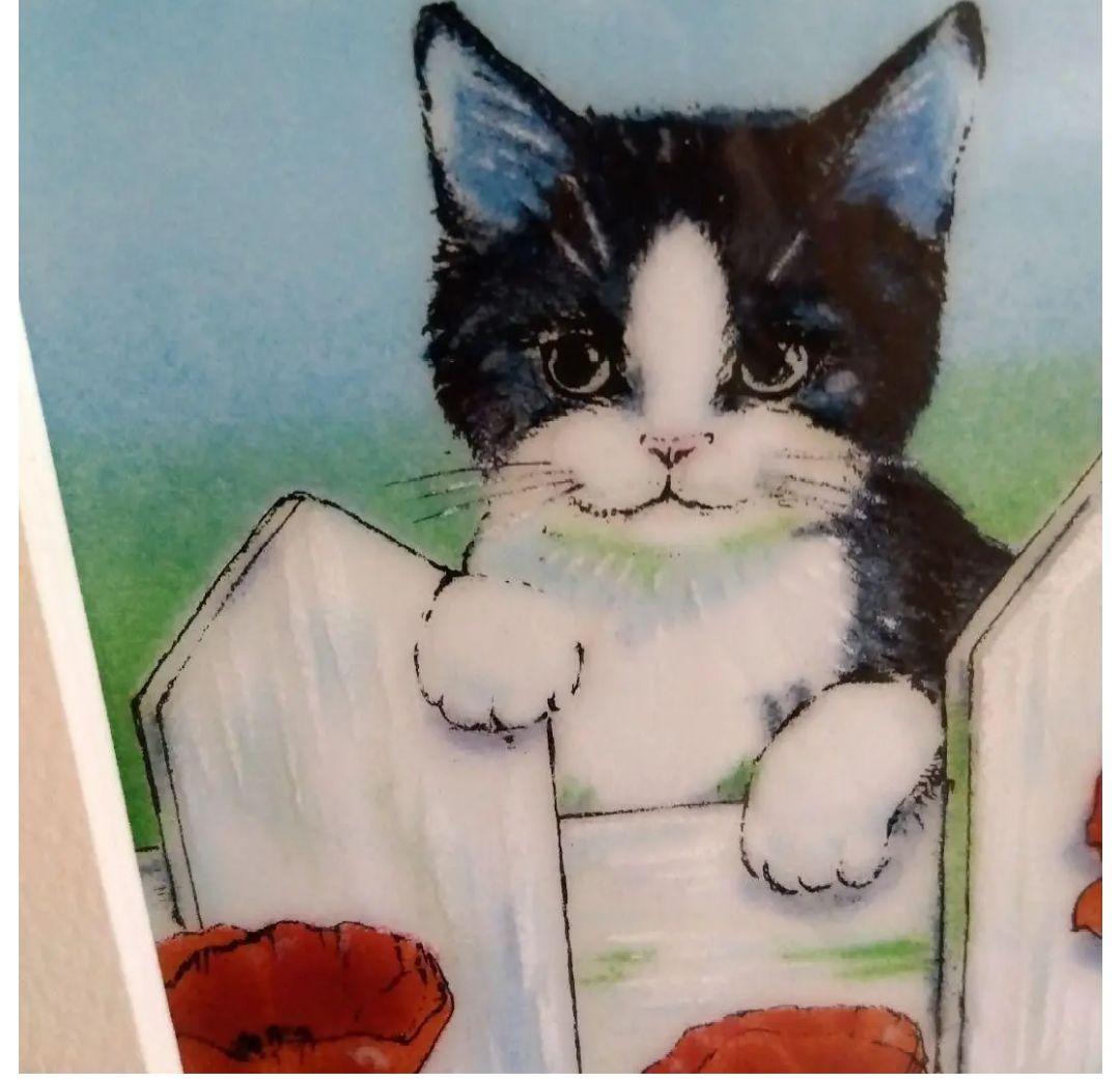 猫　ハチワレ　白黒　イラスト　絵画　七宝焼　七宝アート　七宝絵画　最終値下げ
