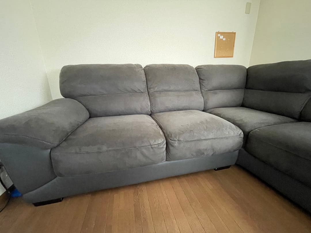 グレー L字型 ファブリックソファ