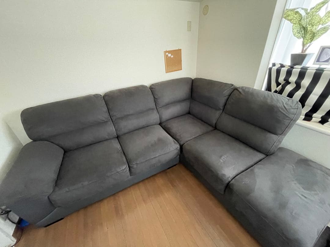 グレー L字型 ファブリックソファ