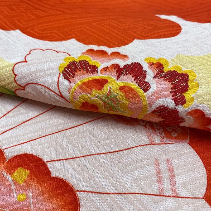 509ag9◎七五三 三歳 女の子 アンティーク着物&被布&長襦袢五つ紋 濃朱◎