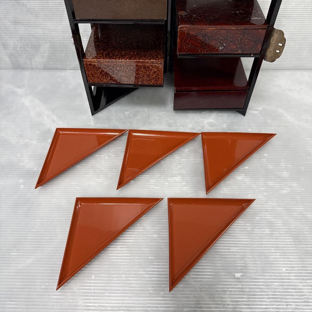 時代物 漆塗り 両開重 重箱 虫食塗 漆器 茶道具 弁当箱 手提げ アンティーク