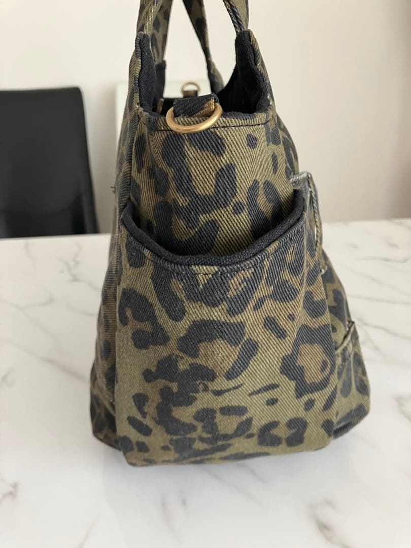 649大きめヒョウ柄デニムリメイクバック　ハンドメイド