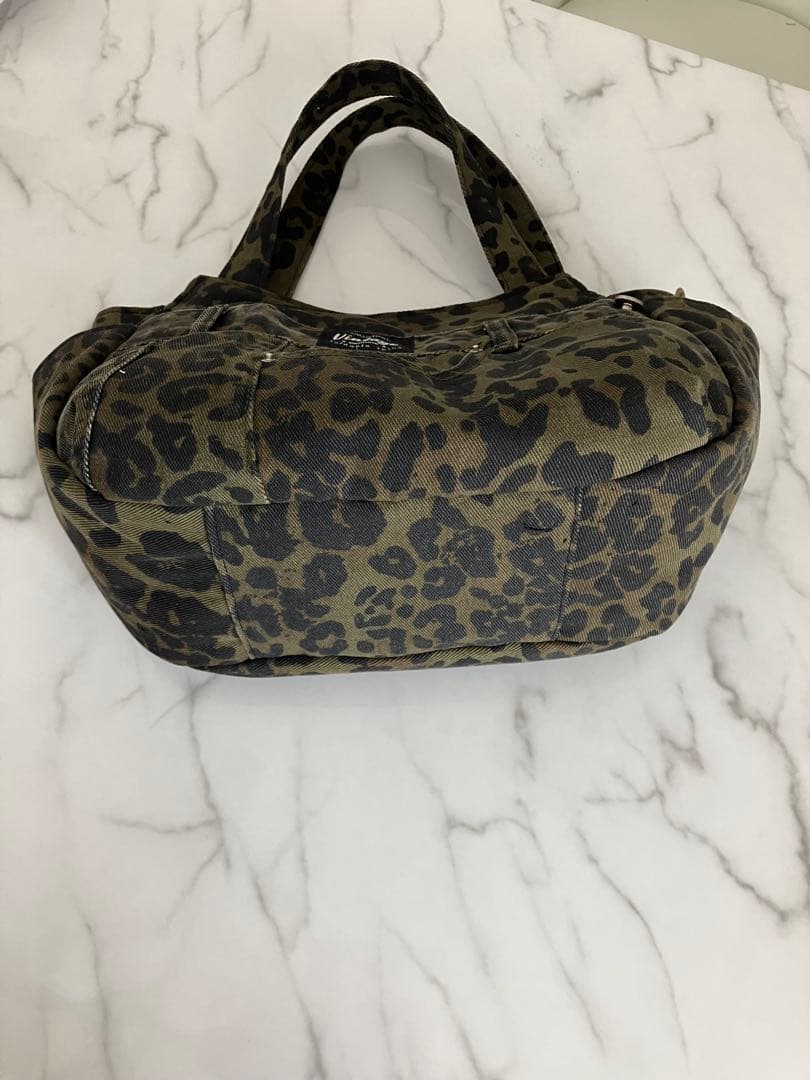 649大きめヒョウ柄デニムリメイクバック　ハンドメイド