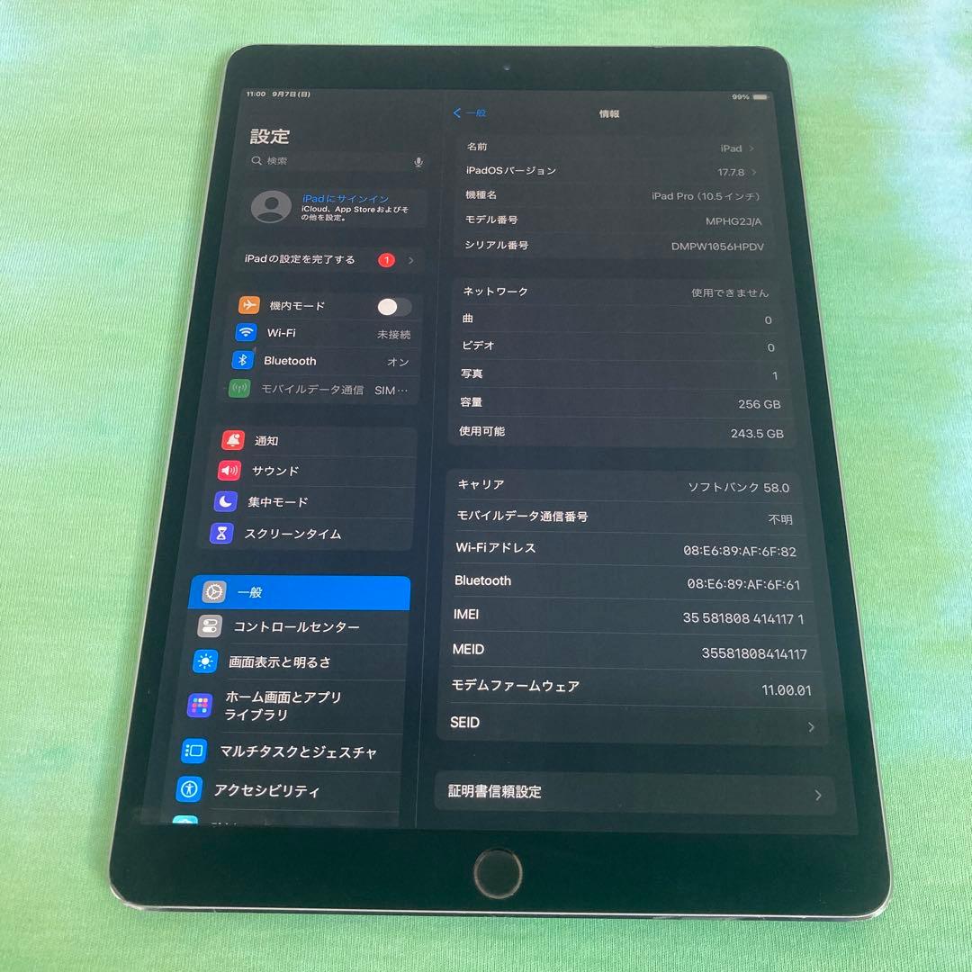 199 電池最良好☆iPad Pro 256GB 10.5インチ SIMフリー☆