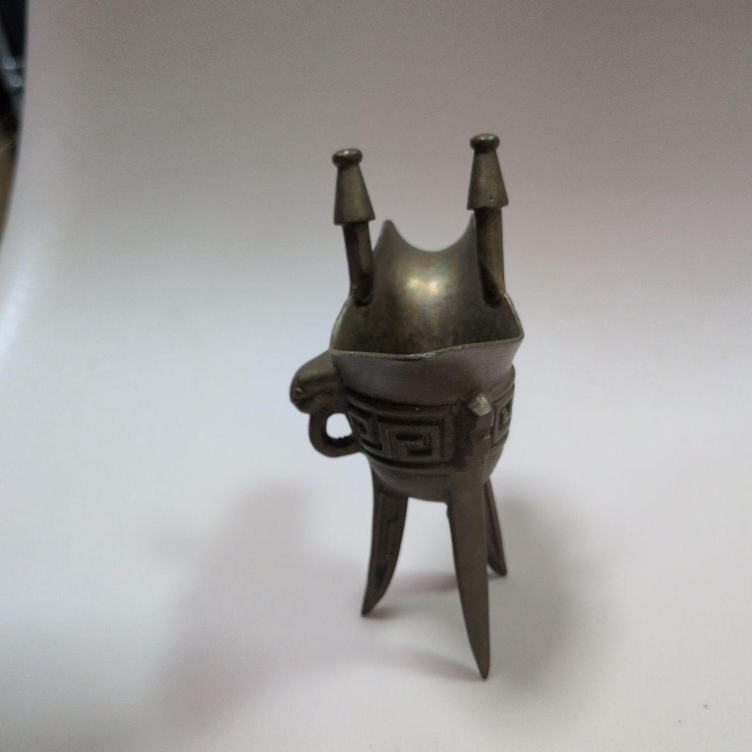 中国古玩 爵 盃 三足酒器 古代酒杯 古銅 黄銅 銅器 爵杯 三脚酒器 真鍮