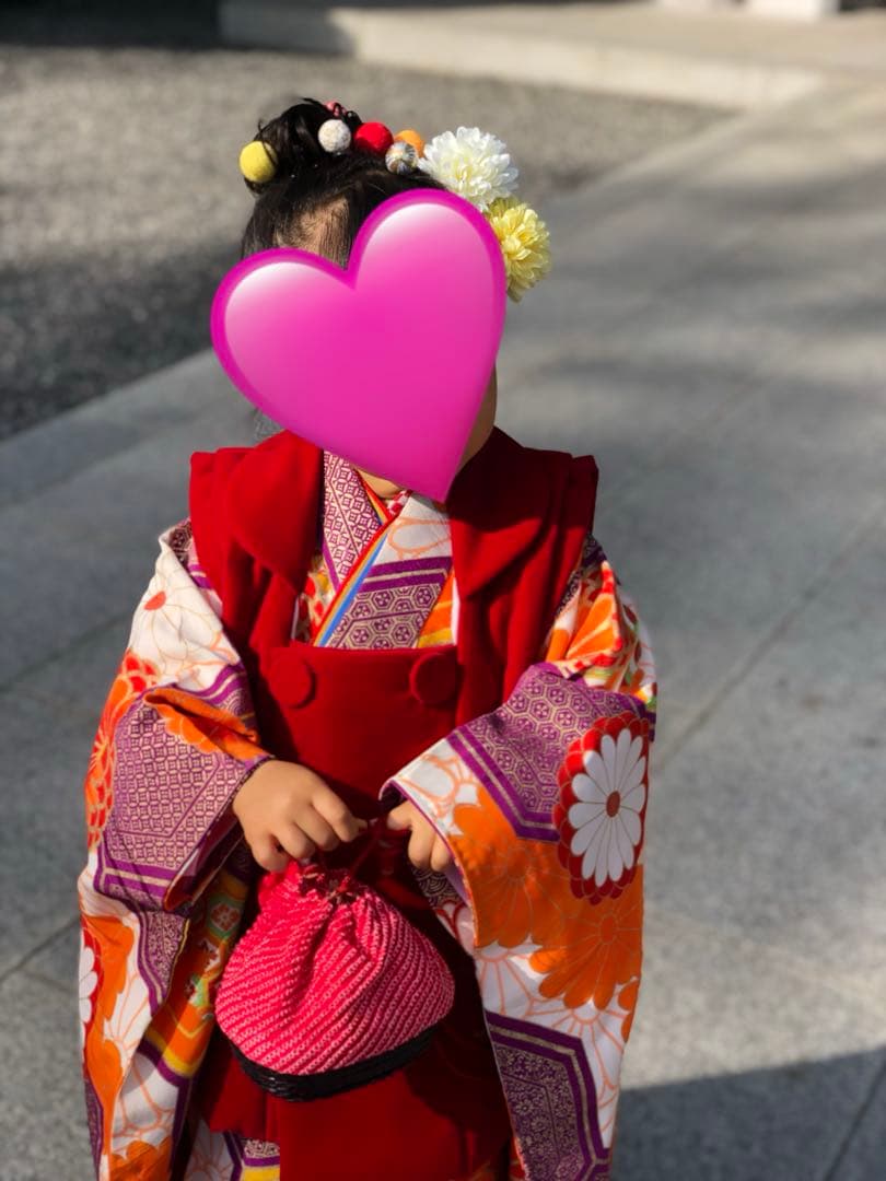 七五三 3歳 着物 アンティーク 丸菊紋に亀甲吉兆図 着物 長襦袢 被布 セット