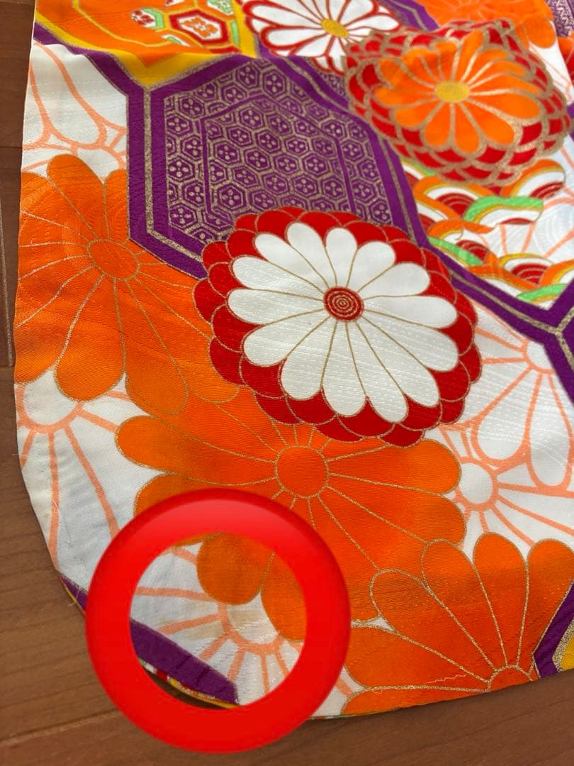 七五三 3歳 着物 アンティーク 丸菊紋に亀甲吉兆図 着物 長襦袢 被布 セット