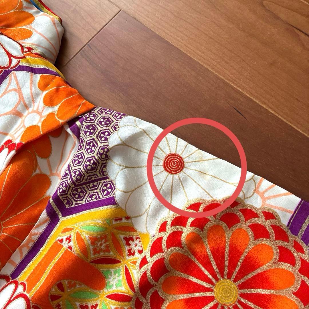 七五三 3歳 着物 アンティーク 丸菊紋に亀甲吉兆図 着物 長襦袢 被布 セット