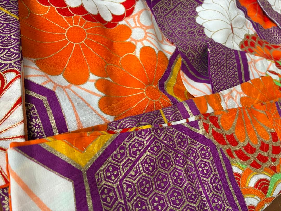 七五三 3歳 着物 アンティーク 丸菊紋に亀甲吉兆図 着物 長襦袢 被布 セット