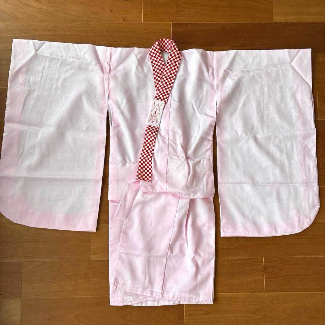 七五三 3歳 着物 アンティーク 丸菊紋に亀甲吉兆図 着物 長襦袢 被布 セット