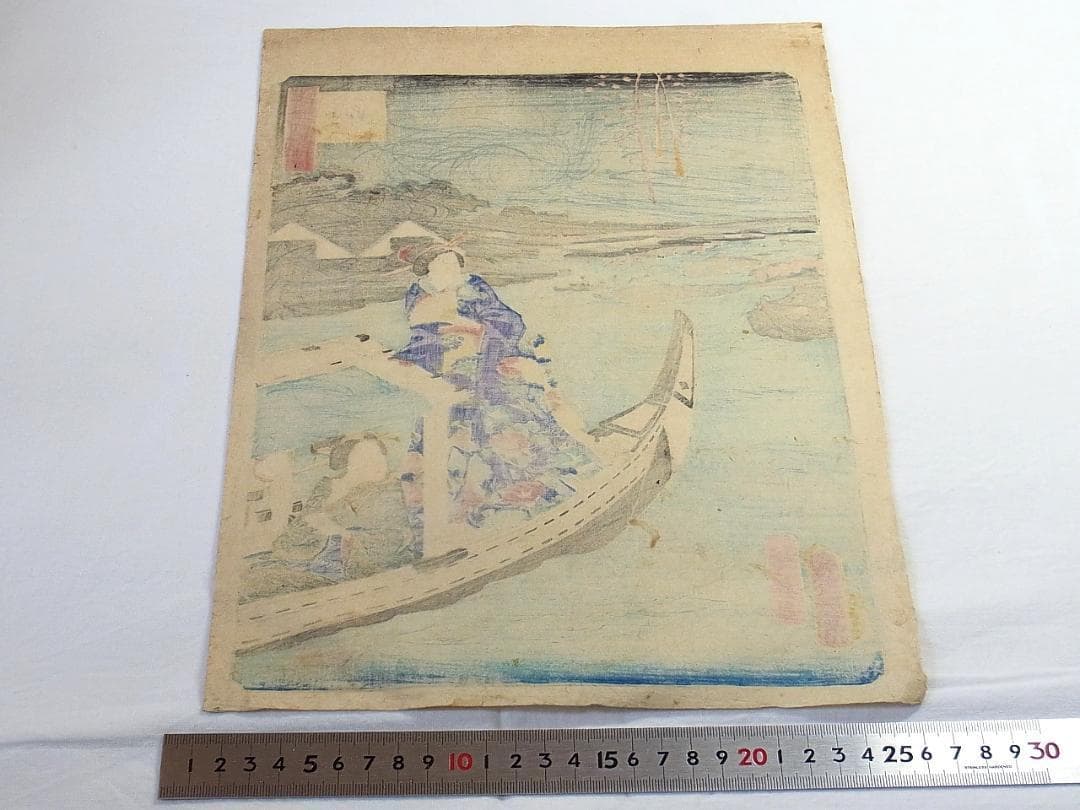江戸浮世絵 芳艶作 舟遊び美人図 花火と芝浦の景 木版画 アンティーク 希少