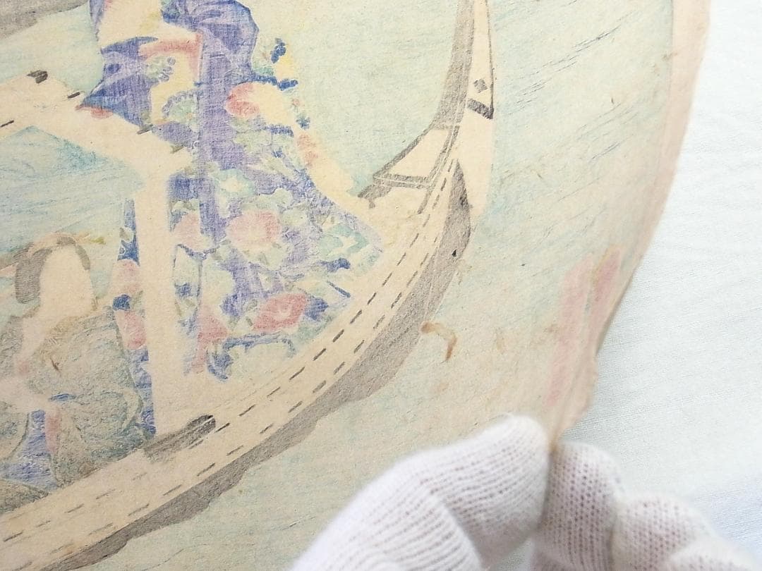 江戸浮世絵 芳艶作 舟遊び美人図 花火と芝浦の景 木版画 アンティーク 希少