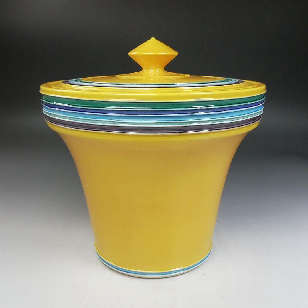 Ｗ２６２　水指　『黄交趾　末広』『叶松谷 造』　共箱　茶道具