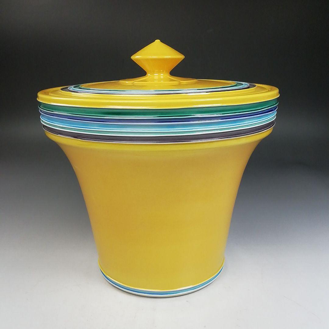 Ｗ２６２　水指　『黄交趾　末広』『叶松谷 造』　共箱　茶道具