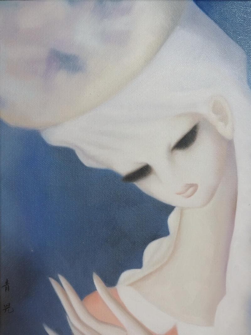 おばけさん油絵 人物　　東郷青児【きれいな帽子】手描き　額付き F6