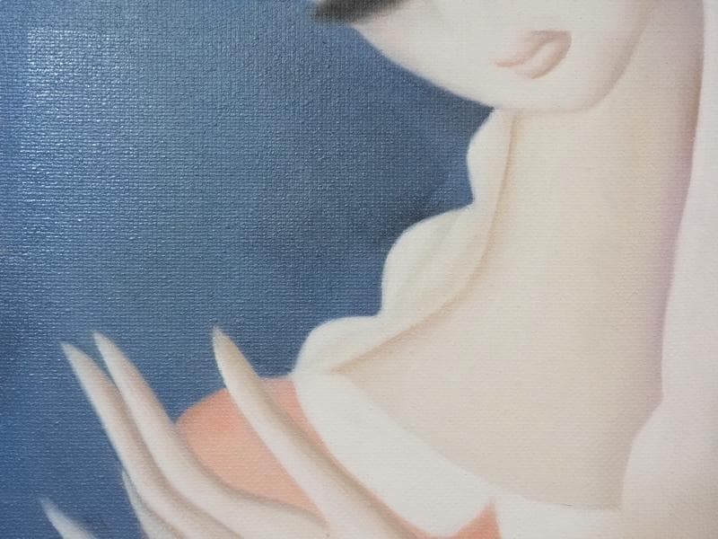 おばけさん油絵 人物　　東郷青児【きれいな帽子】手描き　額付き F6
