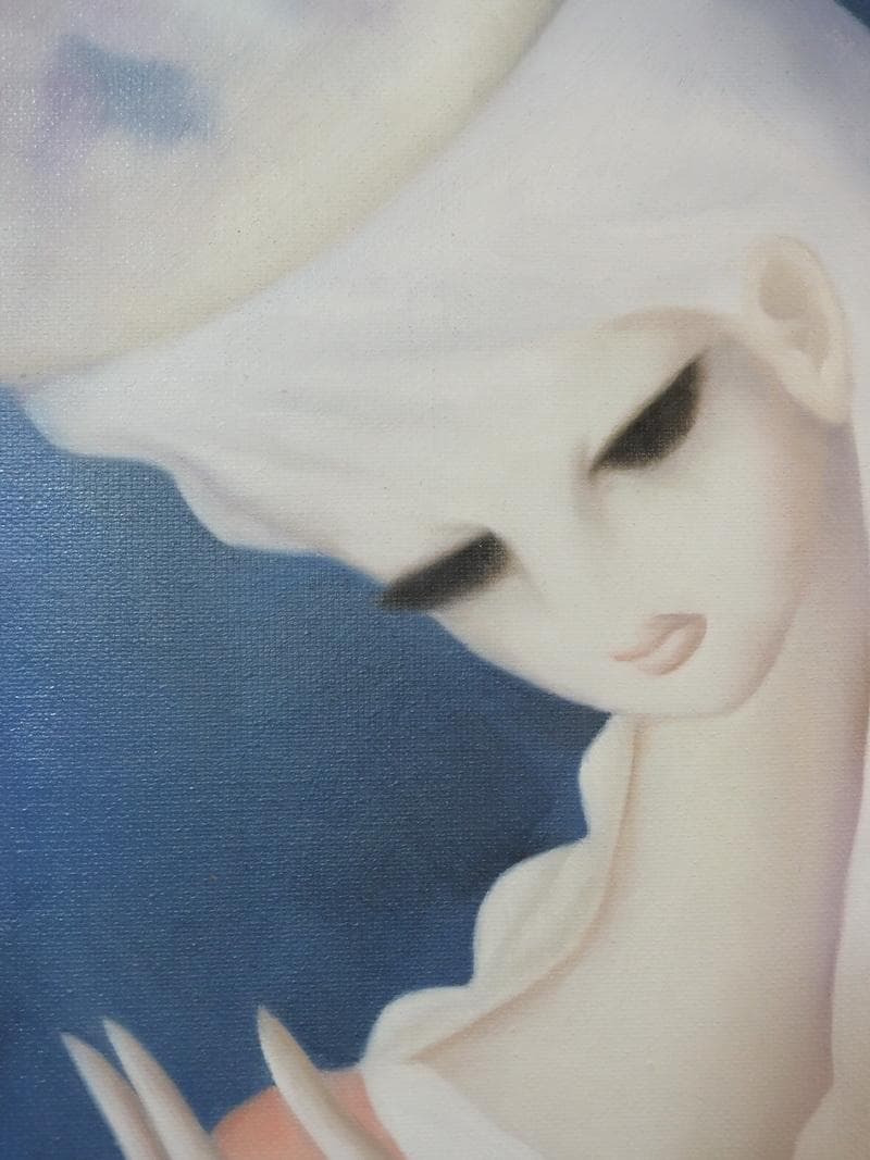おばけさん油絵 人物　　東郷青児【きれいな帽子】手描き　額付き F6