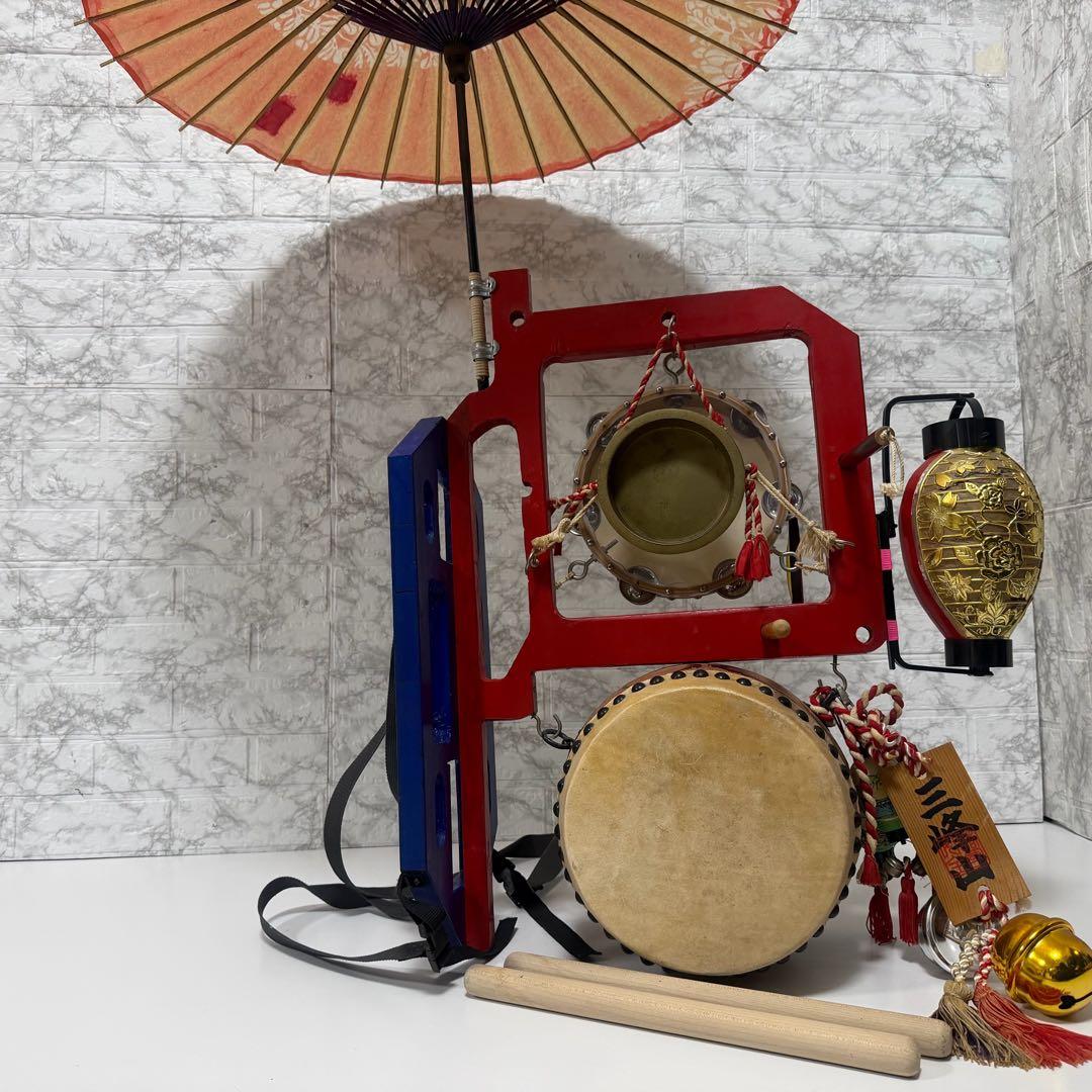 本格フルセット　自作 ちんどん太鼓 傘・提灯・鈴付き 和楽器 チンドン屋 縁起物