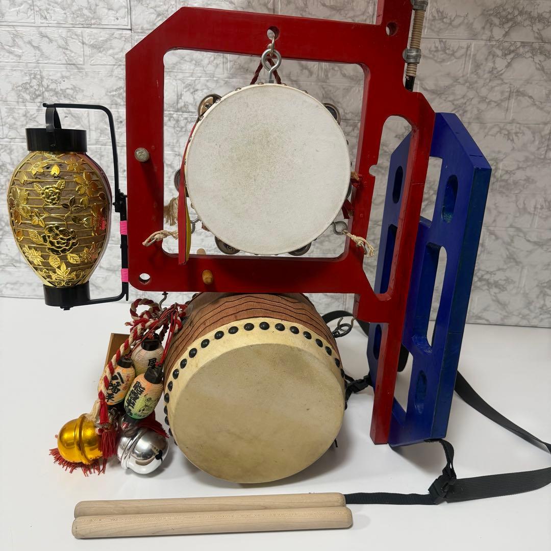 本格フルセット　自作 ちんどん太鼓 傘・提灯・鈴付き 和楽器 チンドン屋 縁起物