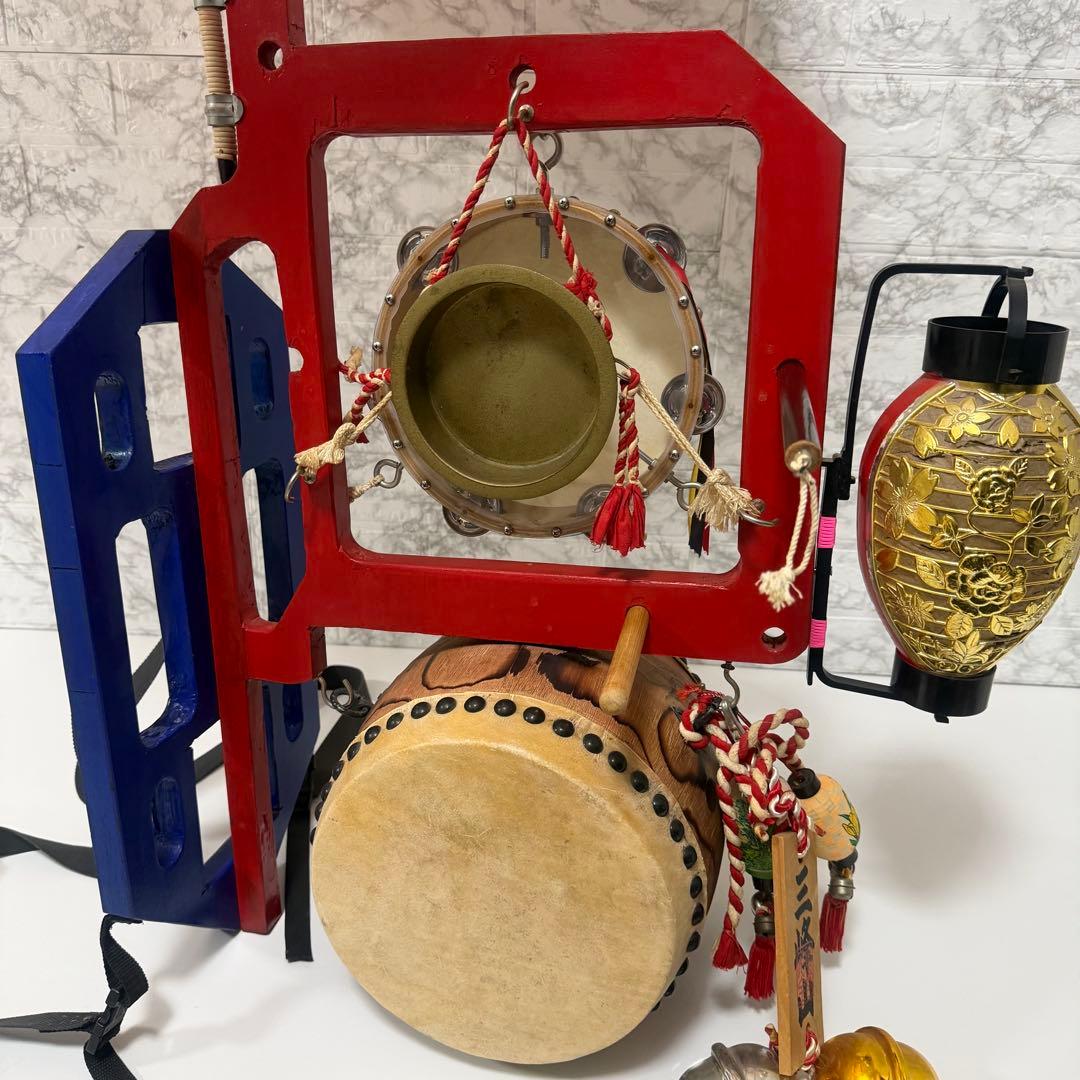 本格フルセット　自作 ちんどん太鼓 傘・提灯・鈴付き 和楽器 チンドン屋 縁起物