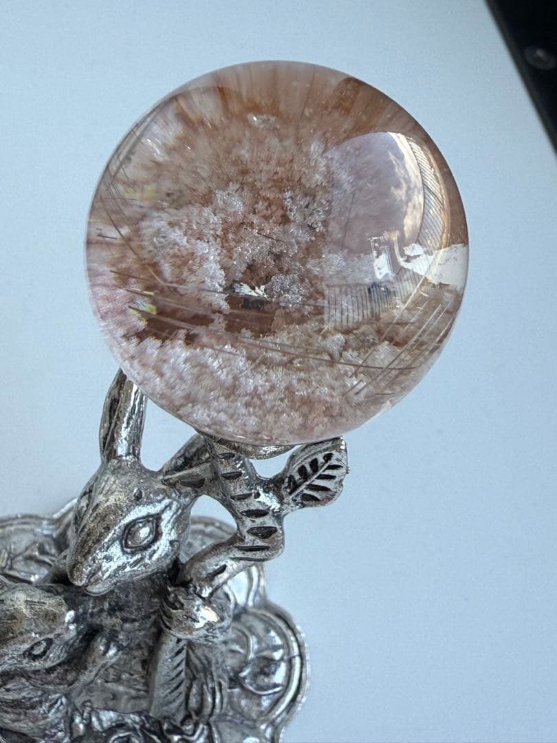 ガーデンクォーツ　天然石　ピンクガーデン　ルチル入り　スフィア