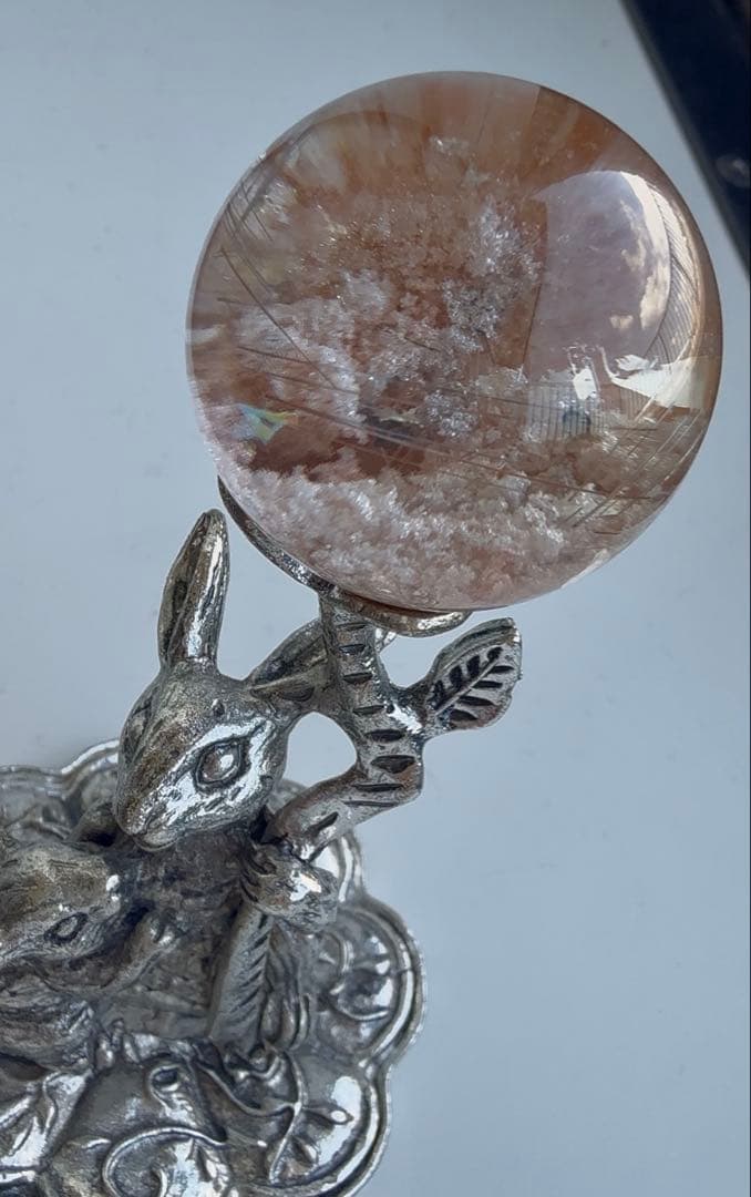 ガーデンクォーツ　天然石　ピンクガーデン　ルチル入り　スフィア