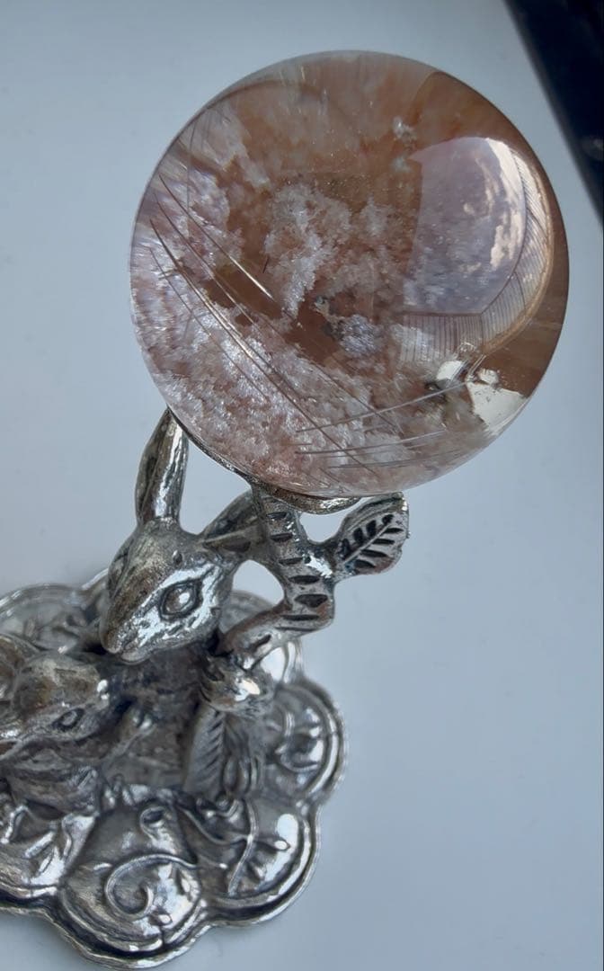 ガーデンクォーツ　天然石　ピンクガーデン　ルチル入り　スフィア