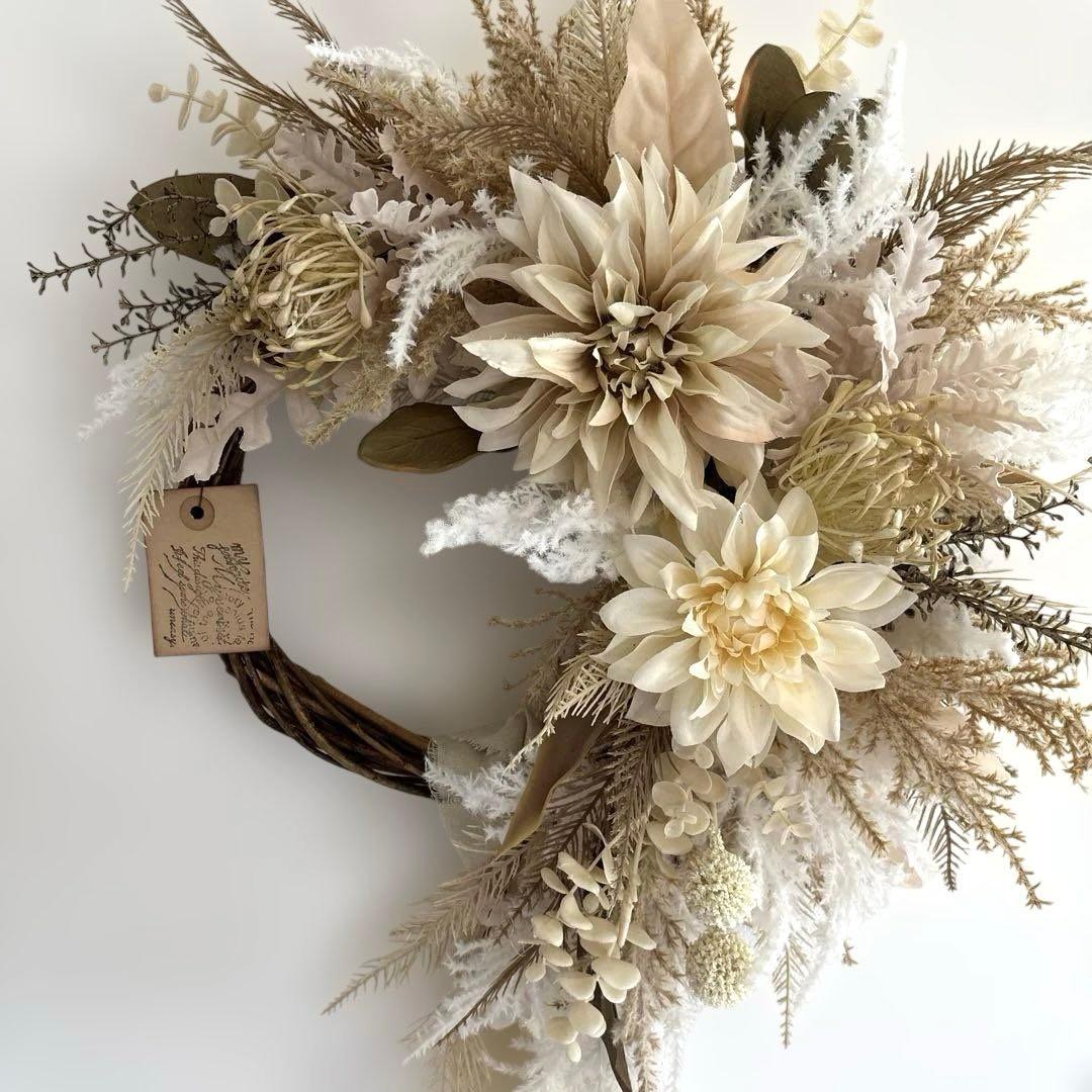 ＊フラワーリース＊　特大　ダリアとパンパスグラスのナチュラルリース