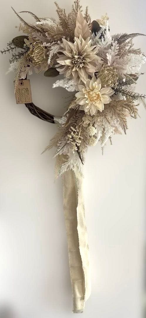 ＊フラワーリース＊　特大　ダリアとパンパスグラスのナチュラルリース