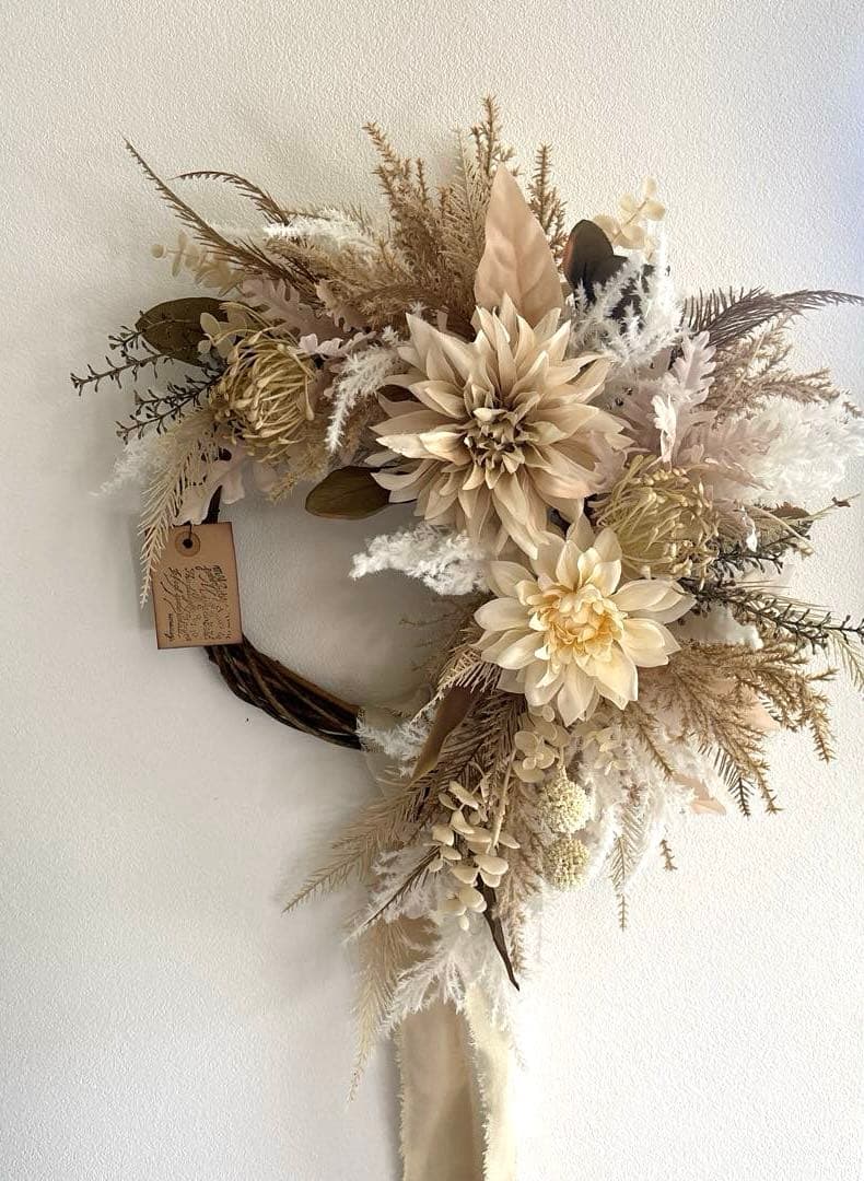 ＊フラワーリース＊　特大　ダリアとパンパスグラスのナチュラルリース