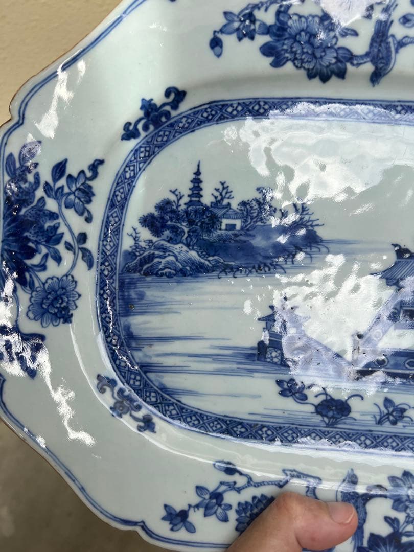 中国清時代骨董の風景画皿　アンティーク