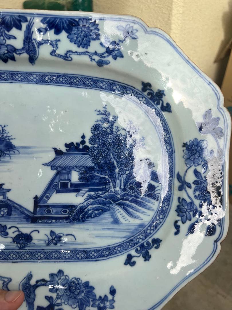 中国清時代骨董の風景画皿　アンティーク