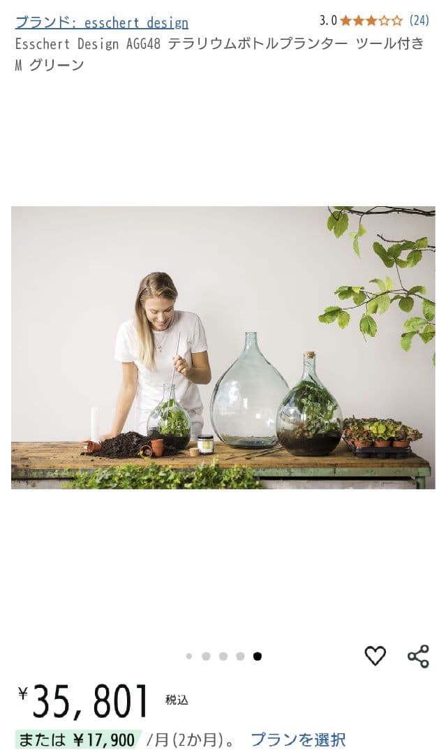 Esschert Design テラリウムボトルプランター ツール付き 55L