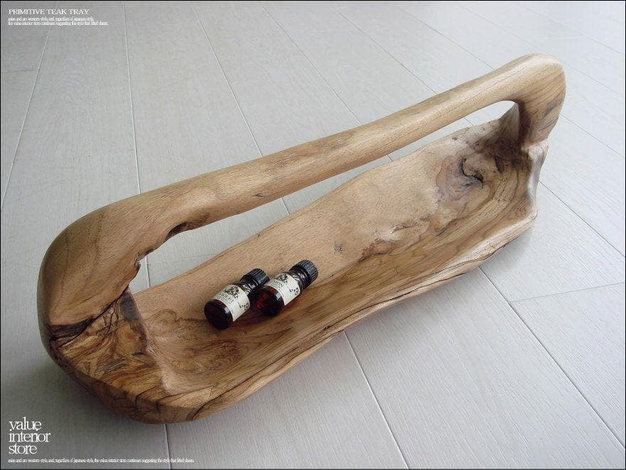 総無垢 チーク ハンドメイド 手作り 手彫り ウッドトレイ 花器 小物入れ