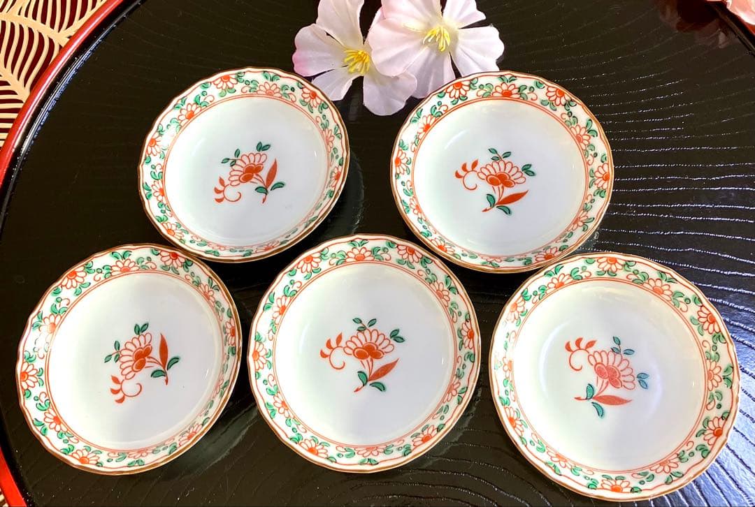 お雛様　ひな祭り　五名様用 美濃焼　庫山　菱形小皿　お椀 有田焼小皿　ガラス小鉢