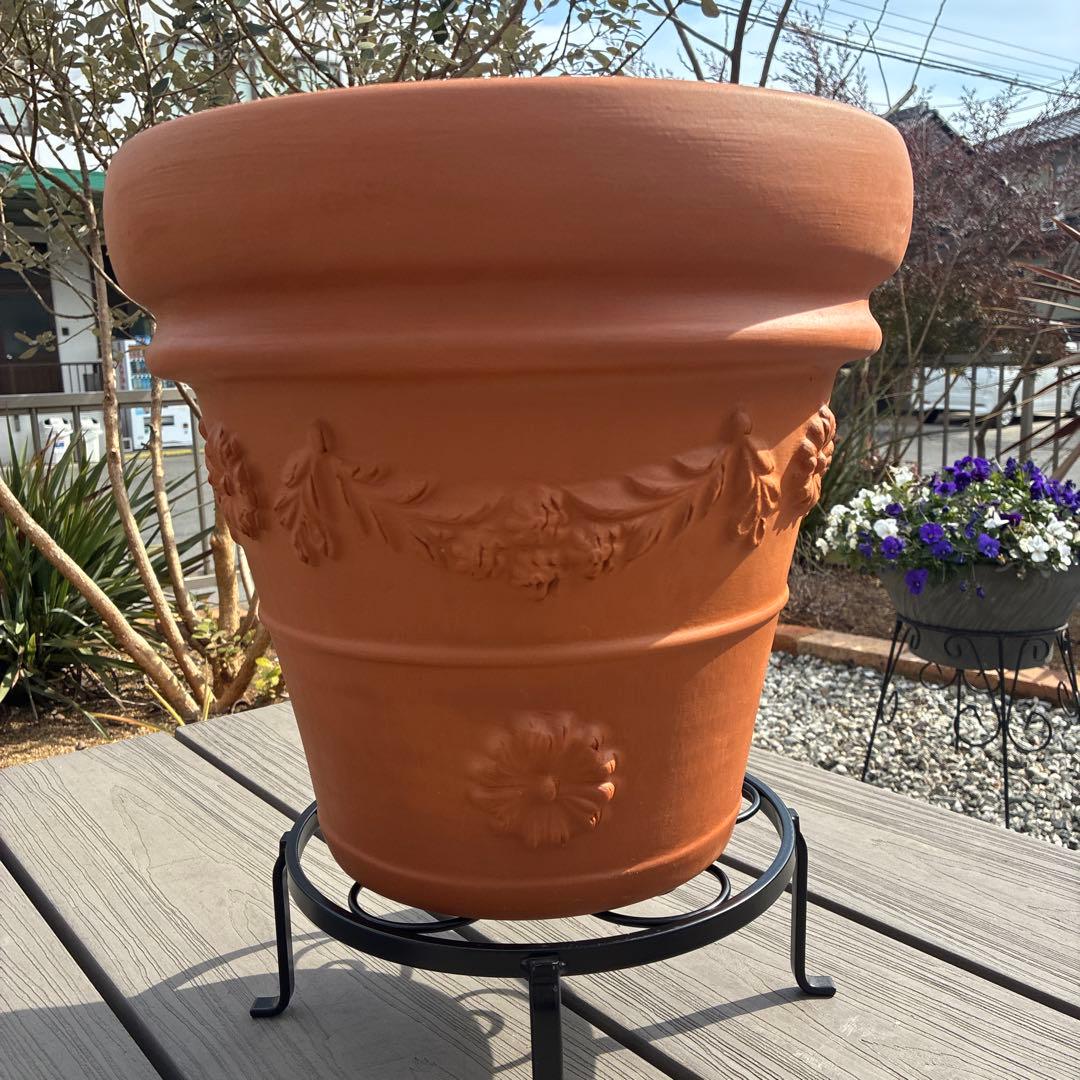 イタリア製テラコッタ11号テラコッタ植木鉢 模様付き