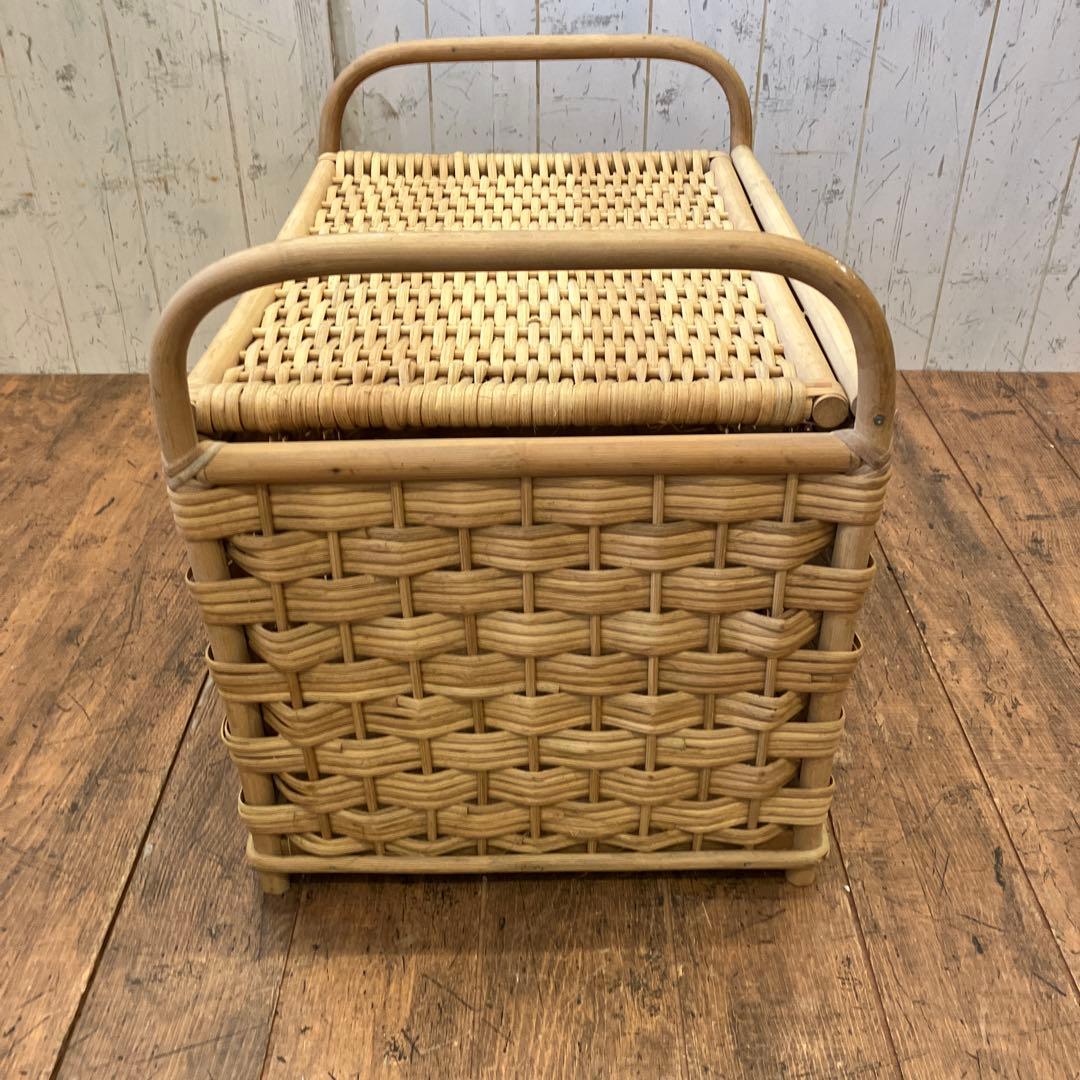 昭和レトロ ラタン 蓋付 バスケット ランドリーバスケット 籐籠 カゴ 小物入れ
