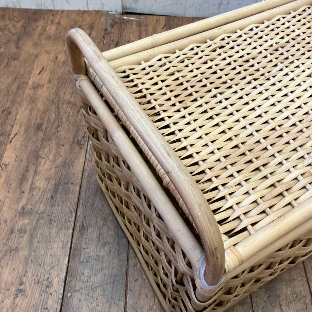 昭和レトロ ラタン 蓋付 バスケット ランドリーバスケット 籐籠 カゴ 小物入れ