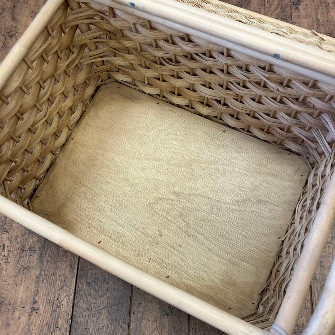 昭和レトロ ラタン 蓋付 バスケット ランドリーバスケット 籐籠 カゴ 小物入れ