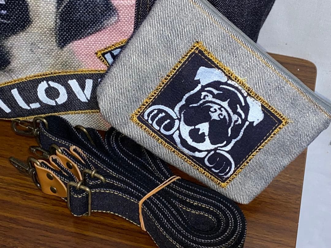 ハンドメイド☆岡山デニム&ワッペン☆パグ☆4wayあおりバッグ