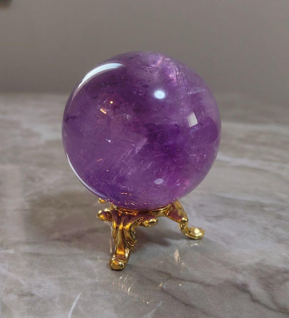 【最高峰】超希少！濃紫の輝き！ブラジル産 アメシスト丸玉（台座付）