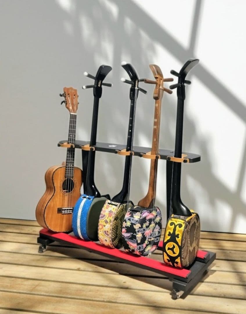 沖縄三線スタンド 5丁用（三線/ウクレレ／ギタレレ）シンプルモデル　三線立て
