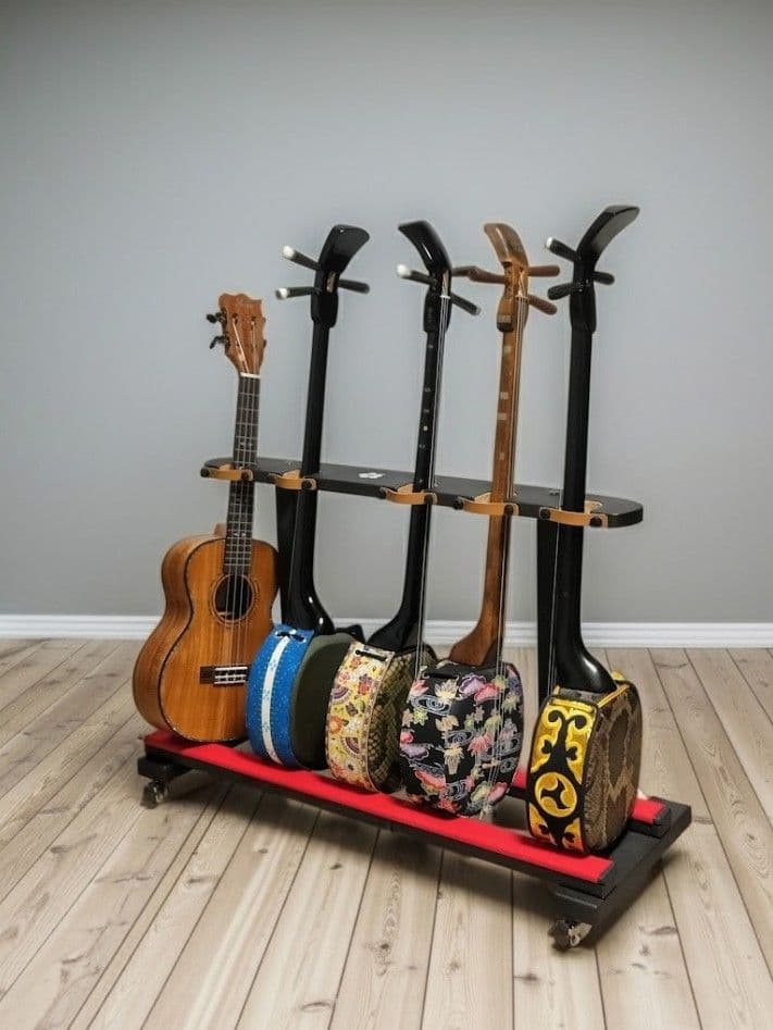 沖縄三線スタンド 5丁用（三線/ウクレレ／ギタレレ）シンプルモデル　三線立て