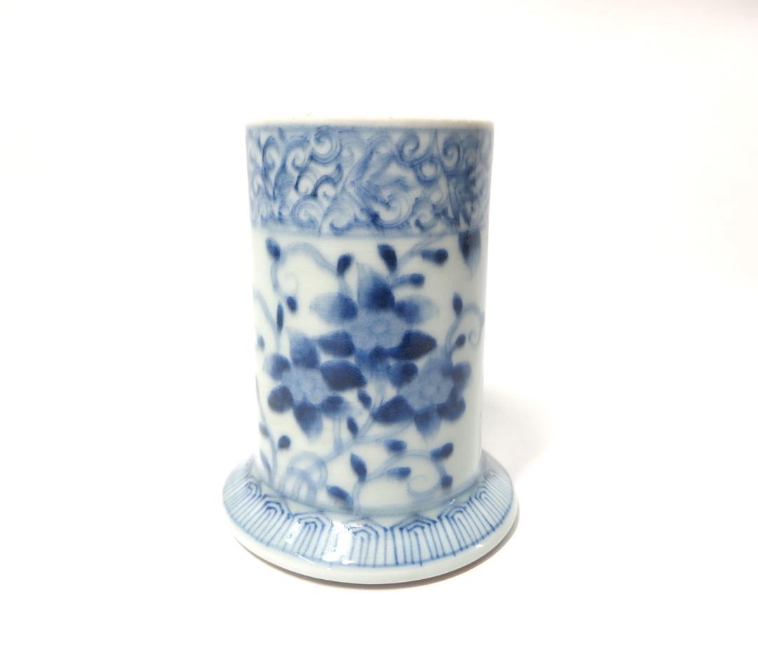 古伊万里染付鉄線図筆筒/クレマチス/文房具/珍品