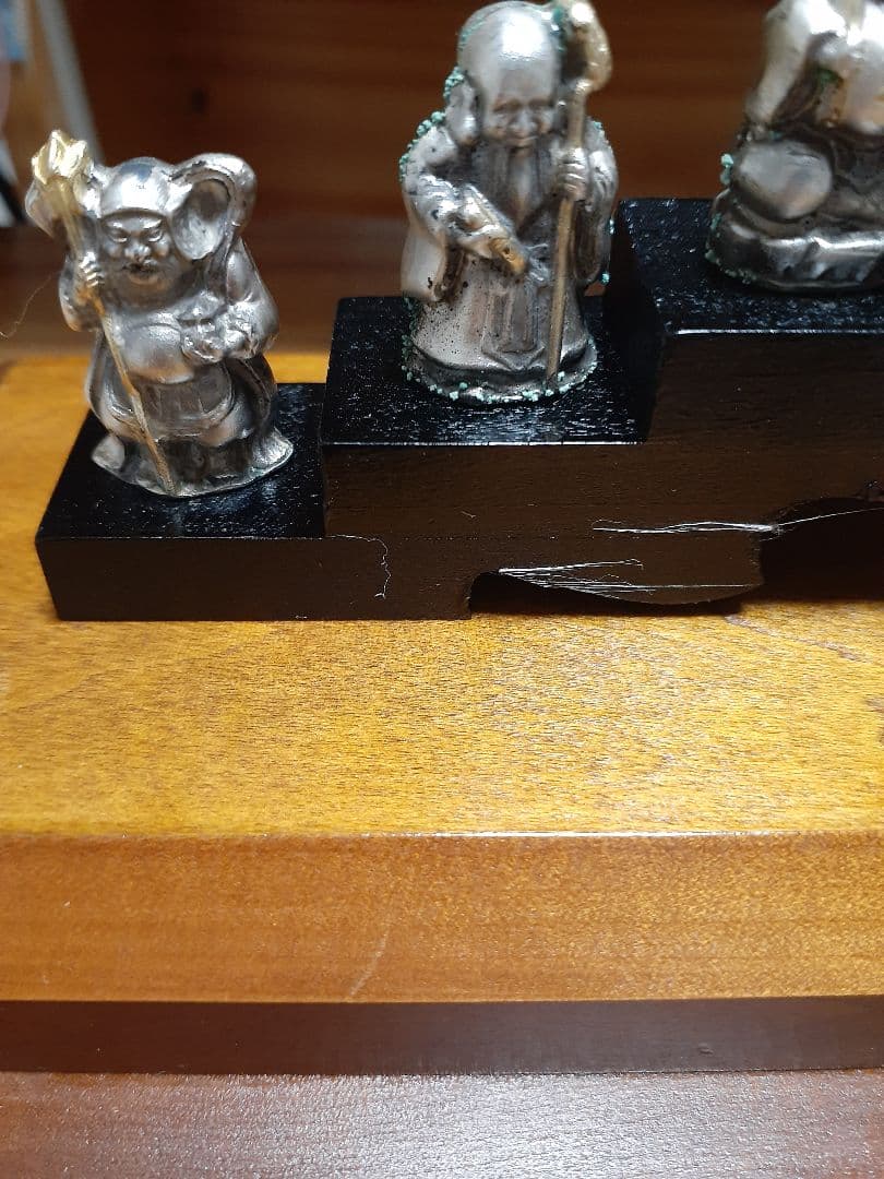 七福神 彫刻 金属製 木製台座