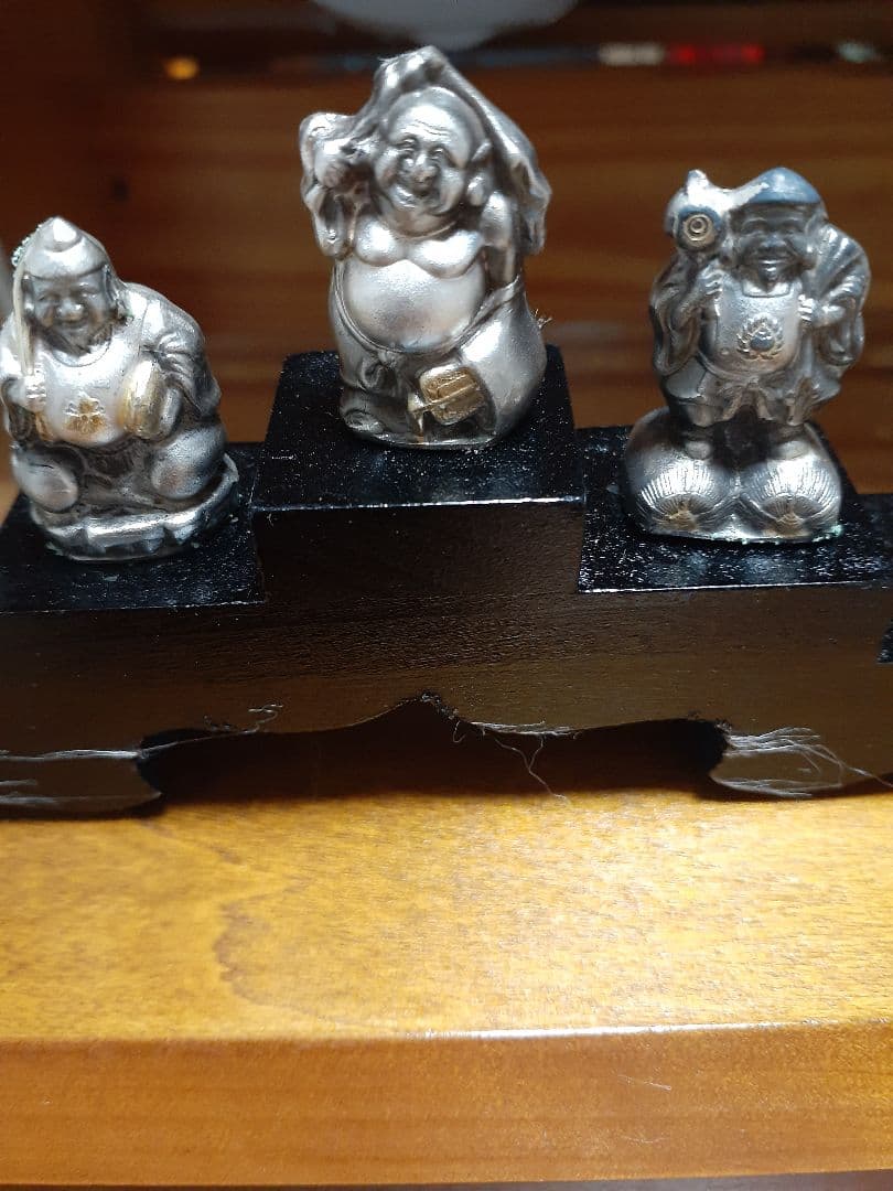 七福神 彫刻 金属製 木製台座