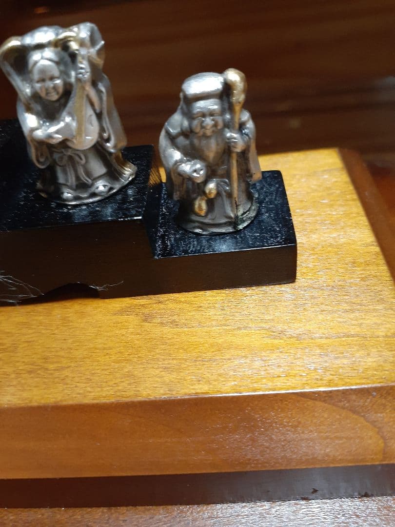 七福神 彫刻 金属製 木製台座