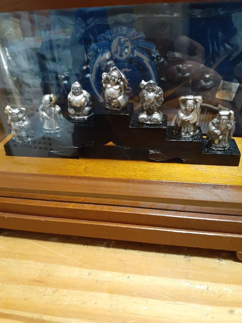 七福神 彫刻 金属製 木製台座